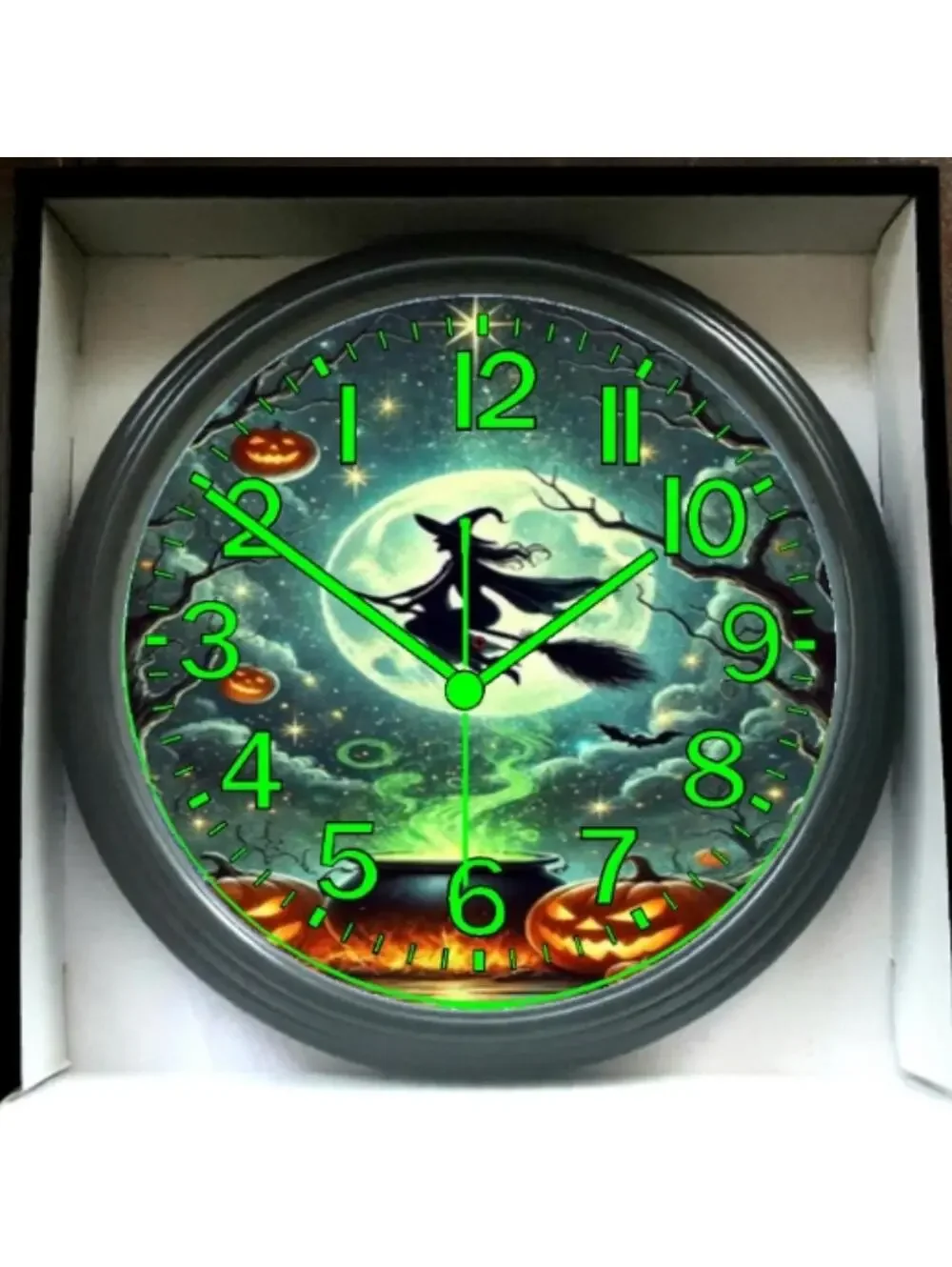 REVERSE TICKING CLOCK  Halloween Glow In The Dark Wall Clock New!